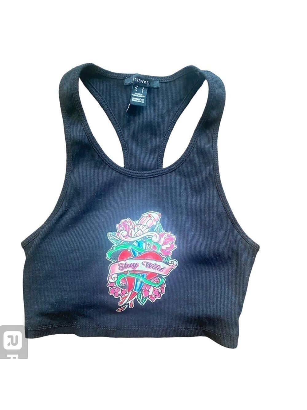 2/$10 Forever 21 Black Cropped Stay Wild Tank Small